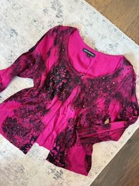 Express Fuchsia Pink Embellished Long Sleeve Scoop Neck Top Sweater Size Medium
